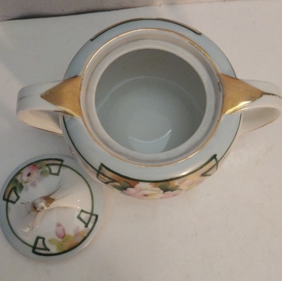 VTG Nippon Japan Hand Painted Porcelain Sugar Bowl w/ Lid Pink Floral Gold Gilt - Picture 7 of 11